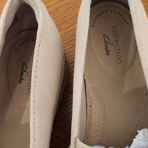 Clarks Serena Paige Suede Slip On Comfort Espadrilles in Tan and White Size 7 N - Picture 6 of 14